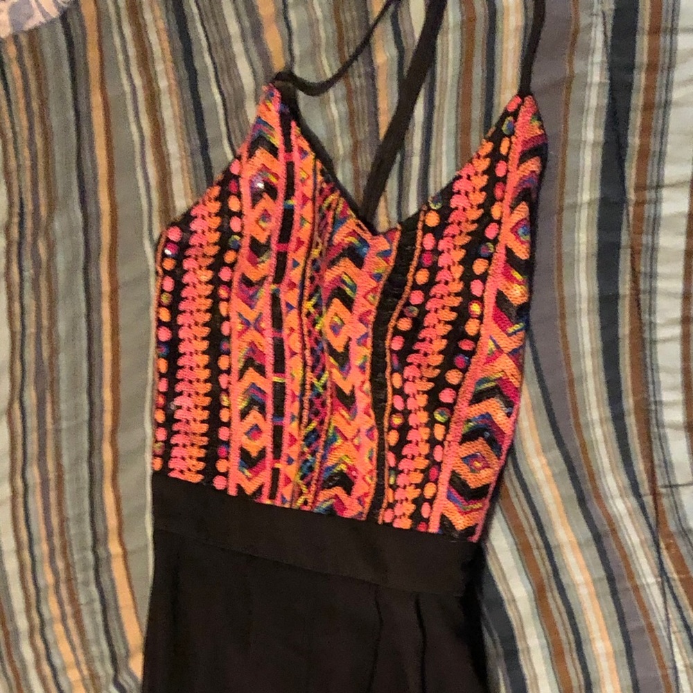 Black and multicolored embroidered pantsuit